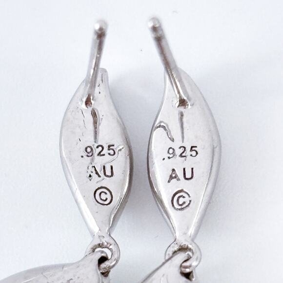 Vintage Sterling Silver Green Drop Earrings | Cubic Zirconia - Picture 4 of 8